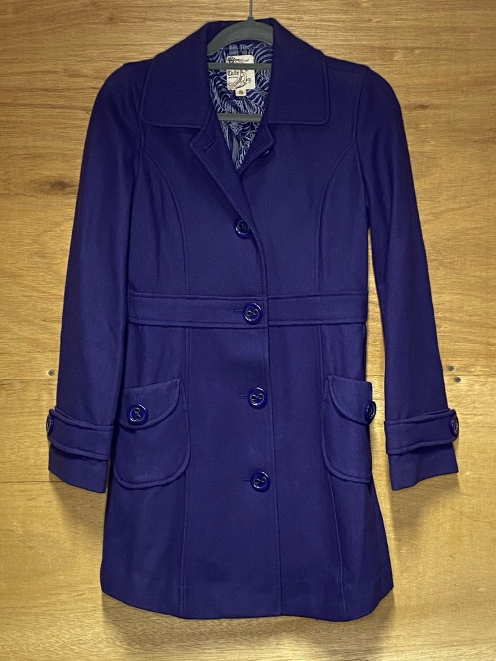 Tulle Anthropologie Purple Wool Blend Coat Womens Small Jacket Peacoat Retro Mod